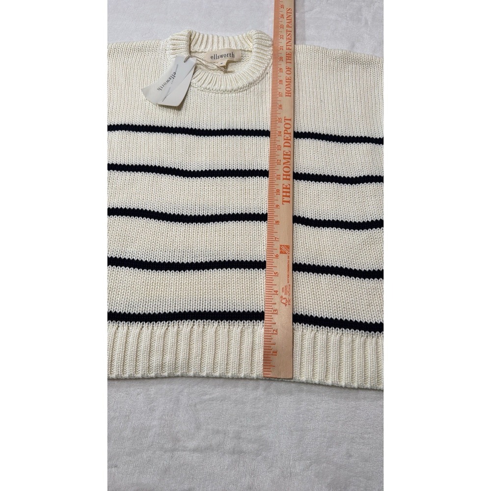 Ellsworth & Ivey Sweater Women's Medium Elena Crewneck Sweater Ivory/Navy 0009 - Picture 6 of 10